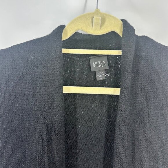 Eileen Fisher Black Open Front Wool-Mohair Blend Cardigan Coat Womens Size M - Picture 3 of 7